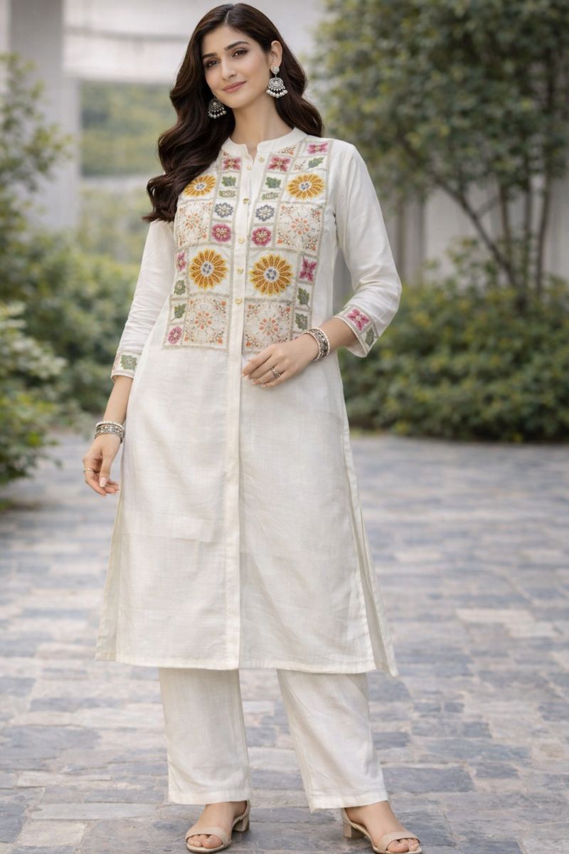 ✨ Ivory Embroidered Designer Cotton Co-Ord Set ✨