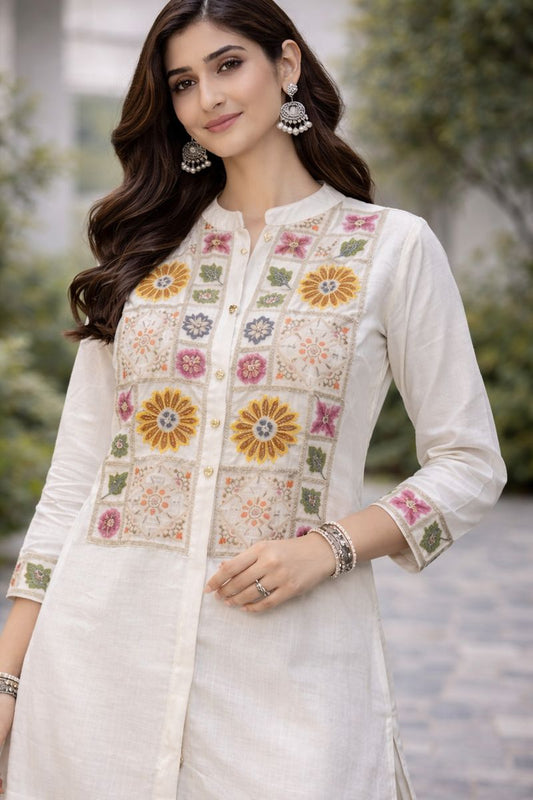 ✨ Ivory Embroidered Designer Cotton Co-Ord Set ✨