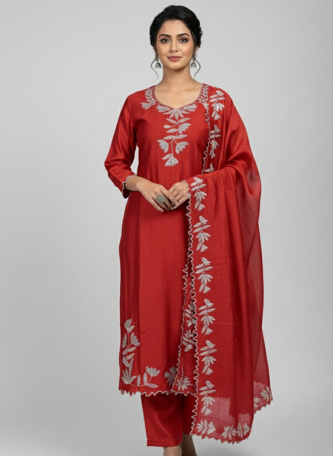 Floral Elegance Embroidered Festive Kurti Set with Dupatta ✨