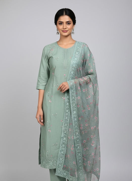 Soft Bloom Embroidered Festive Kurti Set with Dupatta