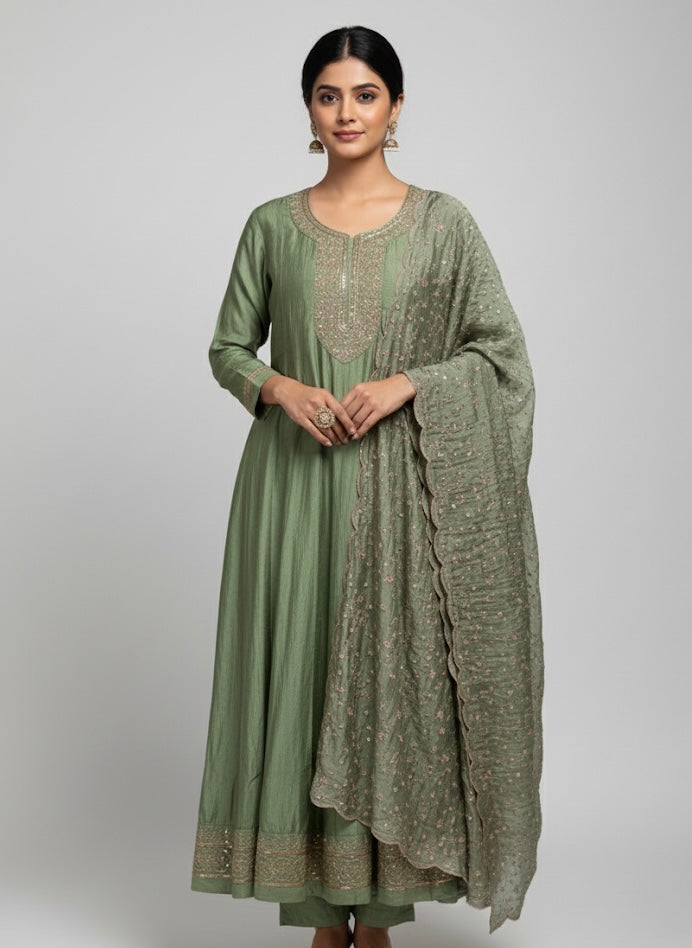 Royal Grace Embroidered Festive Kurti Set with Dupatta