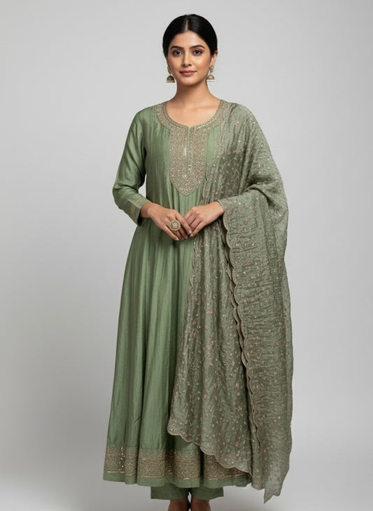 Royal Grace Embroidered Festive Kurti Set with Dupatta