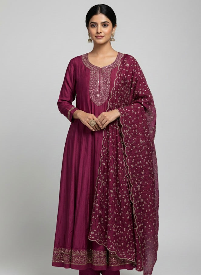 Royal Grace Embroidered Festive Kurti Set with Dupatta